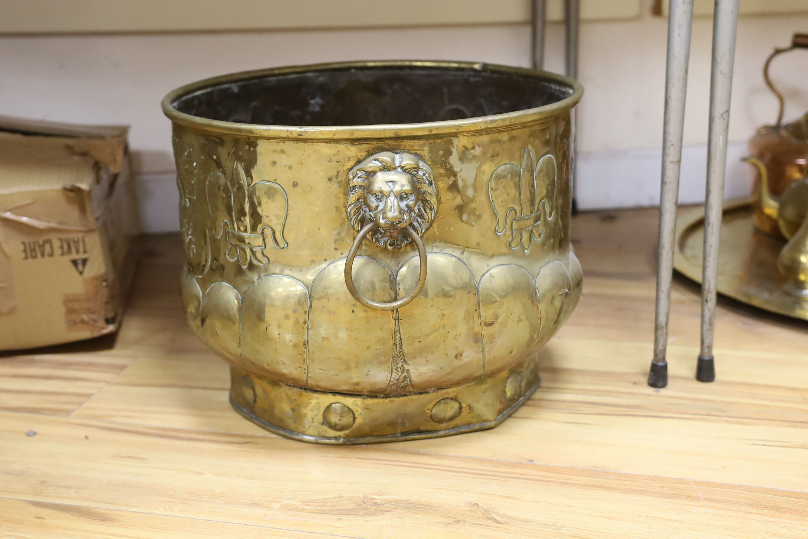 A 19th century Dutch brass coal bin, 32cms high